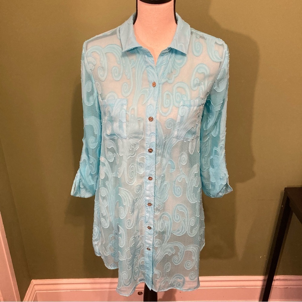 Lilly Pulitzer Light Blue Button-Down Sheer Shirt-